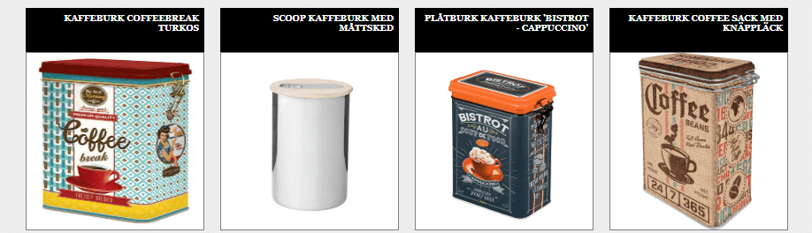 Nytillverkade kaffeburkar i plåt